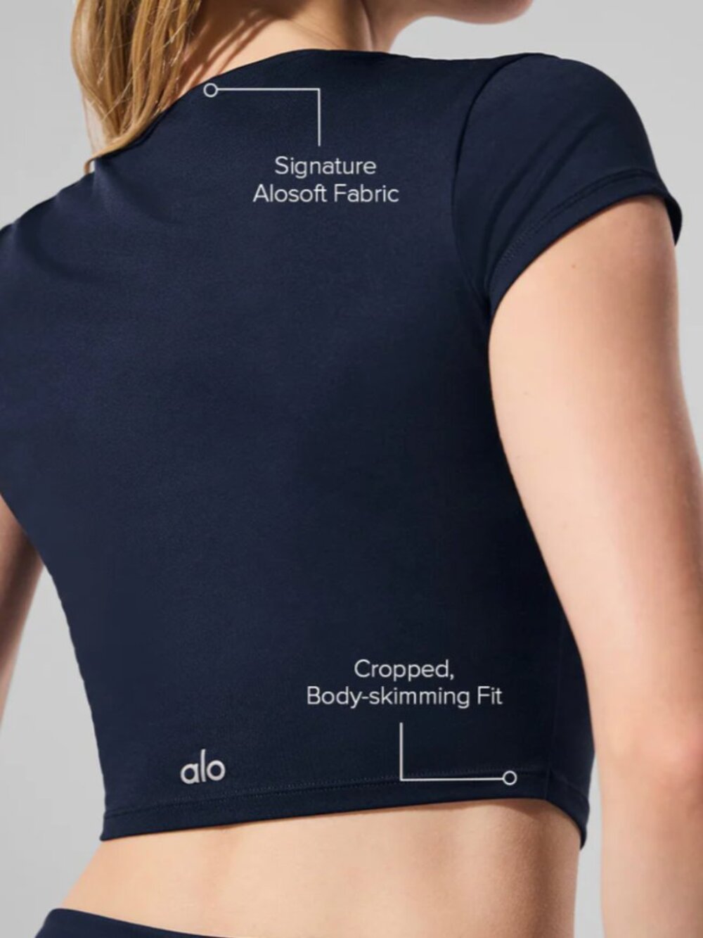 Navy ALO Cropped Finesse Shirt